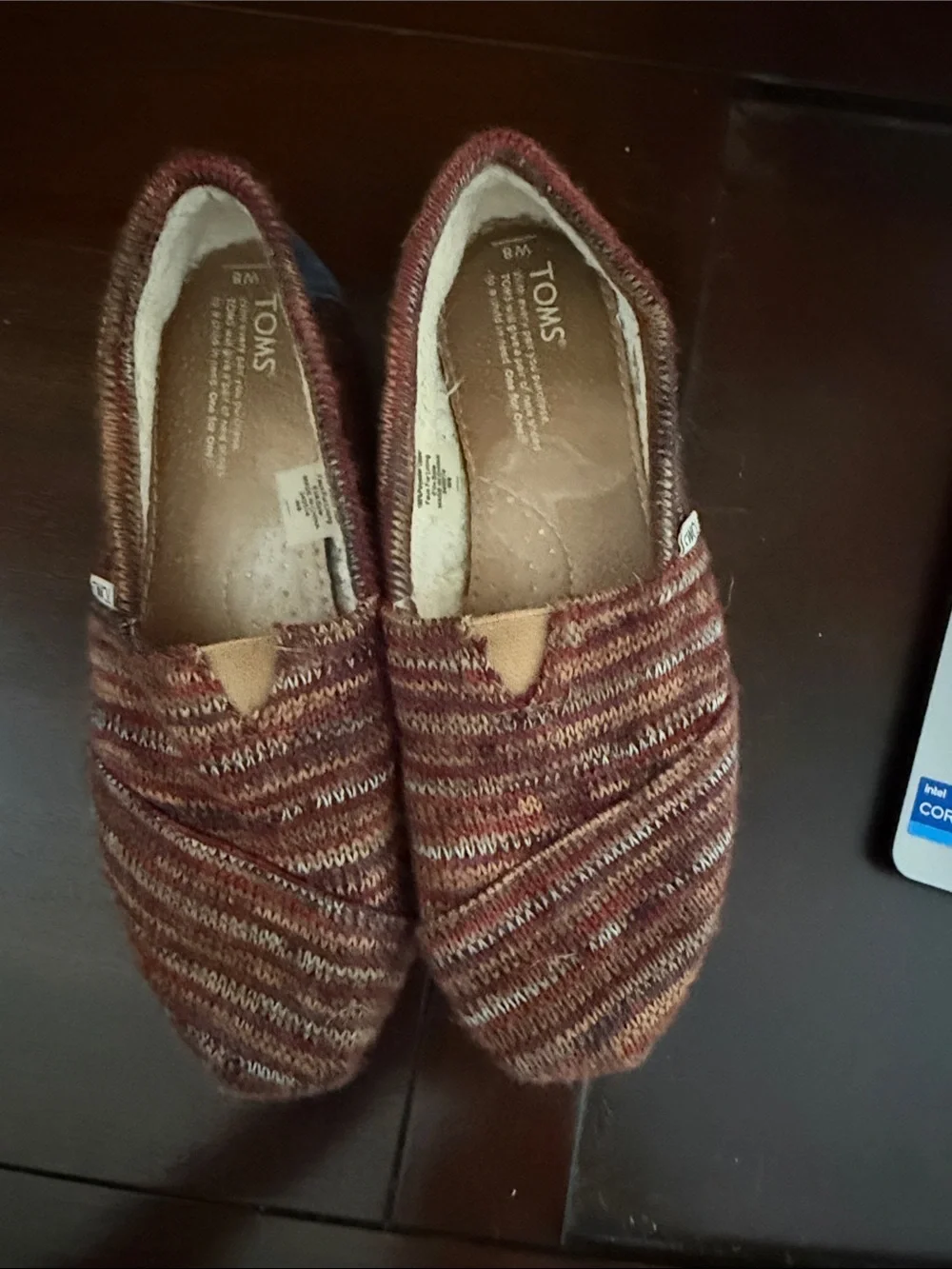 TOMS Maroon Multi-Stripe Knit Slip-Ons